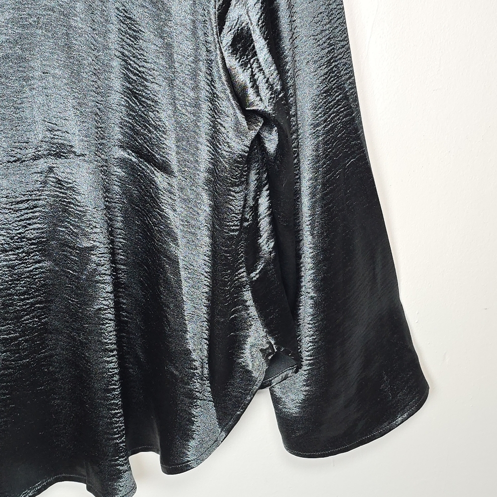 Ava & Viv Women's Black Satin V-Neck Top Long Bell Sleeves 2X Glam Whimsigoth - Picture 13 of 15